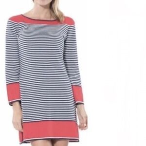 Sail to Sable Knit Striped Blue White & Coral Sweater Slip Dress Size small